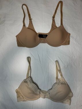LOT OF 2 Pepper Underwire Bras Nude & Light Nude Lace NWOT Size 32A